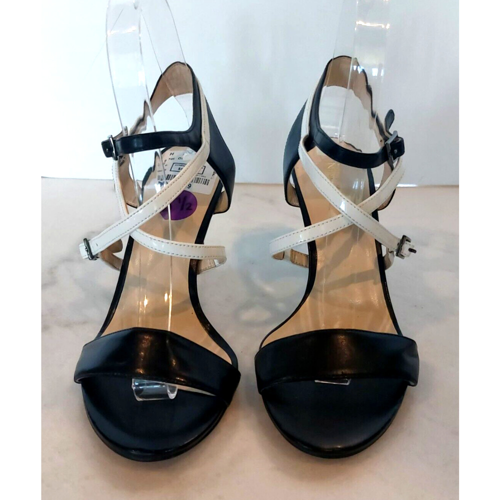 Nine West Gypsee Womens Size 6.5M Black White Strappy Heel Dress Sandals Evening